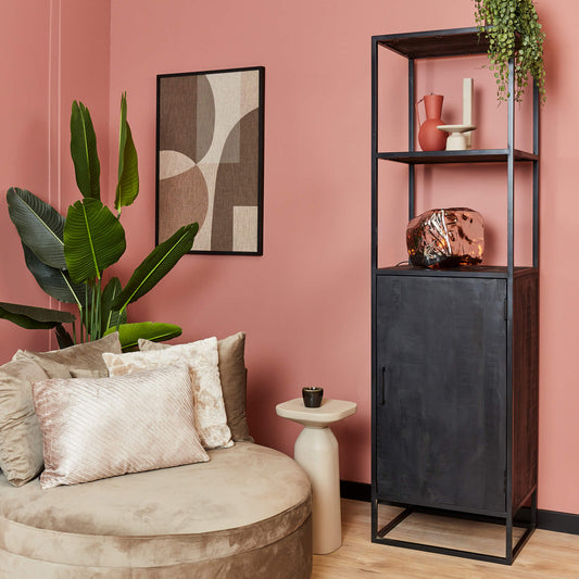 Bookcase Denver Black | Mango wood and steel | 1 door