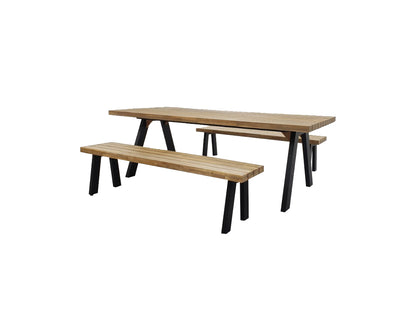 BOSCO DINING BENCH SET (000314) / ALU POWDER COATED BLACK / WOOD ACACIA LIGHT TEAK LOOK