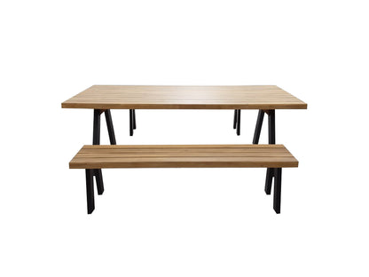 BOSCO DINING BENCH SET (000314) / ALU POWDER COATED BLACK / WOOD ACACIA LIGHT TEAK LOOK