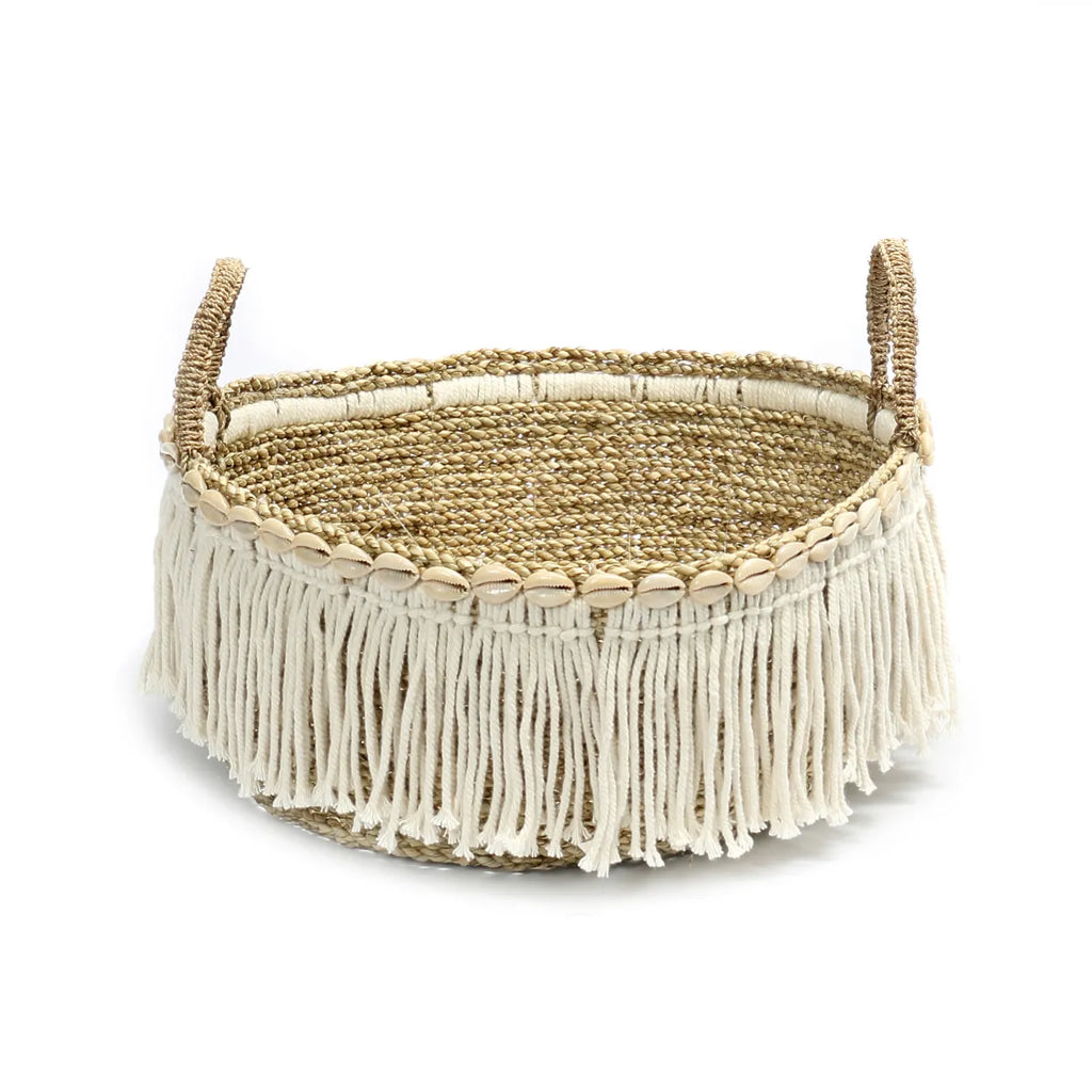 De Boho Fringe Mand - Naturel Wit Bazar Bizar