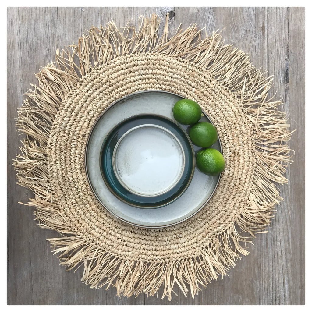 De Fringe Raffia Placemat Rond - Naturel Bakker Living