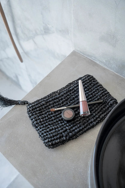 De Raffia Clutch met ritssluiting - Zwart - S Bakker Living