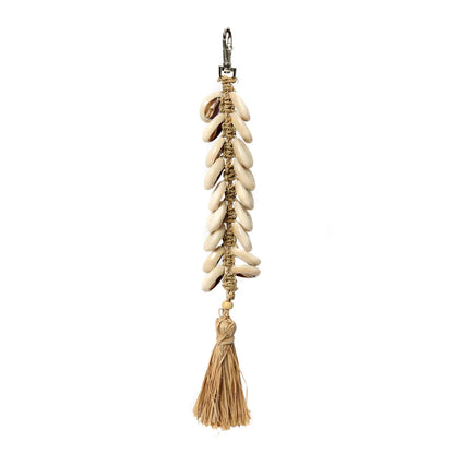 De Raffia Fishbone Sleutelhanger - Naturel Wit Bazar Bizar