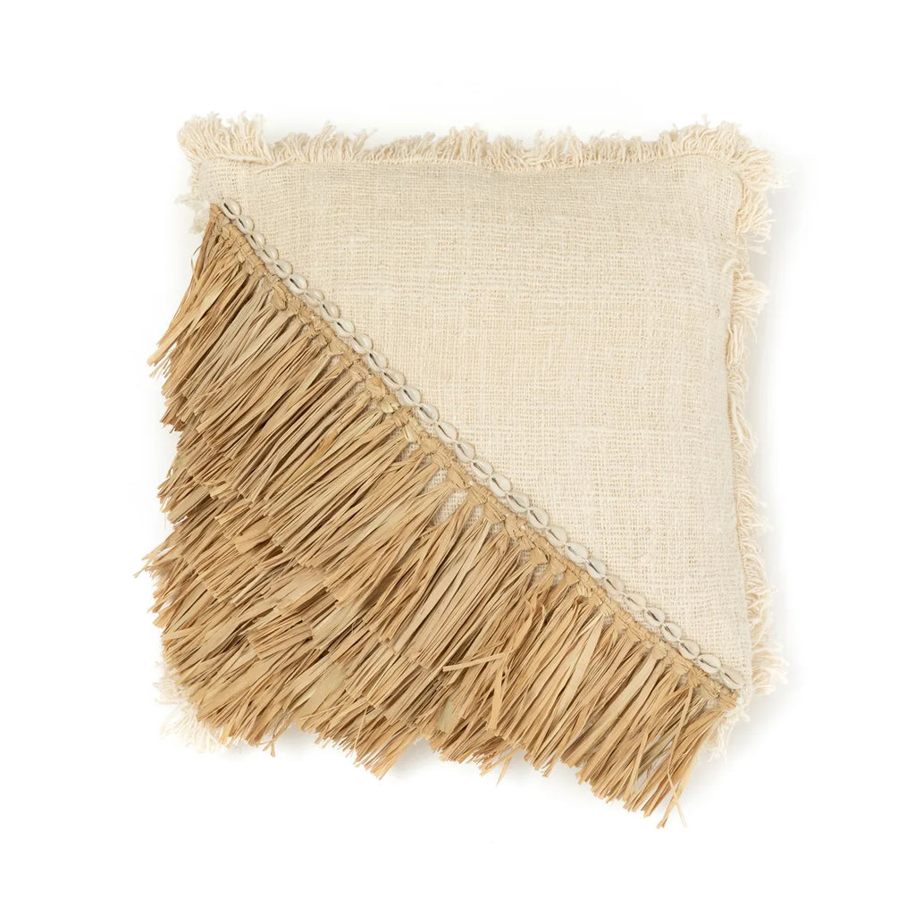 De Raffia Katoenen Kussenhoes - Naturel Wit - 40x40 Bazar Bizar