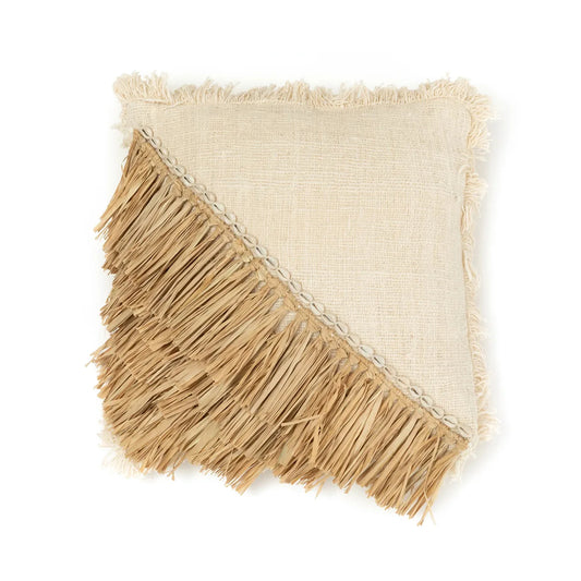 De Raffia Katoenen Kussenhoes - Naturel Wit - 40x40 Bazar Bizar