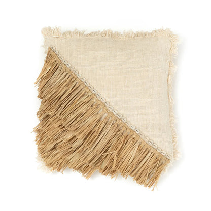 De Raffia Katoenen Kussenhoes - Naturel Wit - 40x40 Bazar Bizar