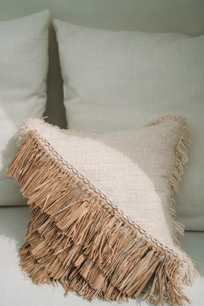 De Raffia Katoenen Kussenhoes - Naturel Wit - 40x40 Bazar Bizar