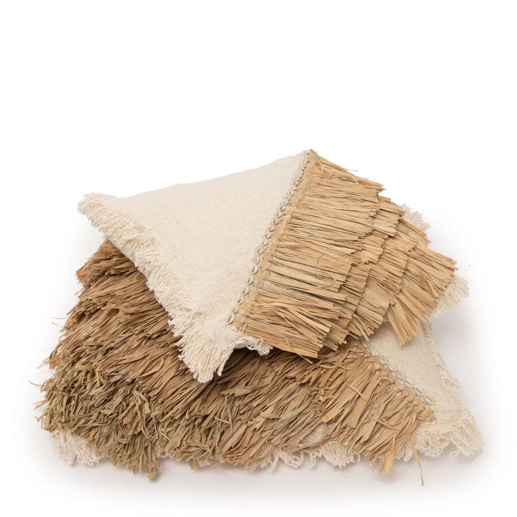 De Raffia Katoenen Kussenhoes - Naturel Wit - 40x40 Bazar Bizar