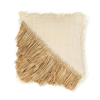 De Raffia Katoenen Kussenovertrek - Naturel Wit - 60x60 Bazar Bizar