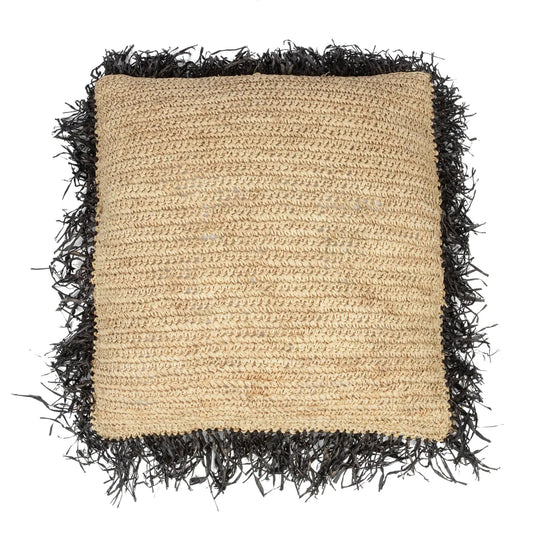 De Raffia Kussenhoes - Naturel Zwart - 60x60 Bazar Bizar