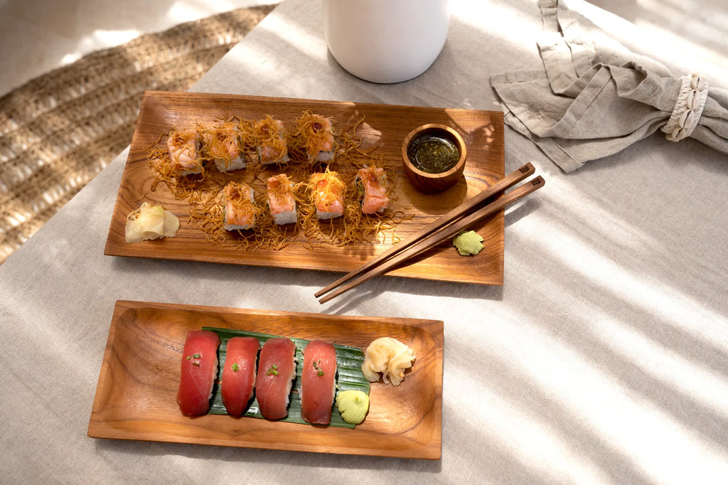 De Teak Root Sushi Bord - L Bazar Bizar