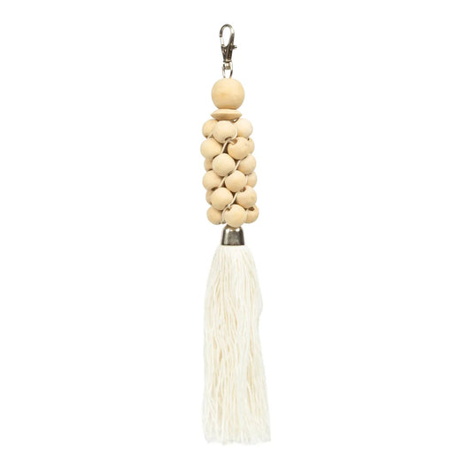 De Wooden Beads Sleutelhanger - Naturel Wit Bazar Bizar