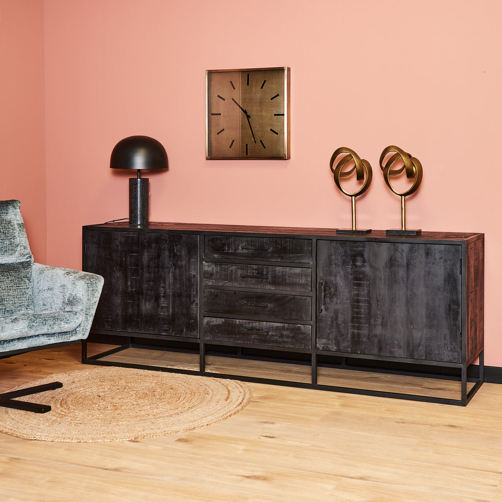 Dresser Denver Black 210 cm | Mango wood and steel