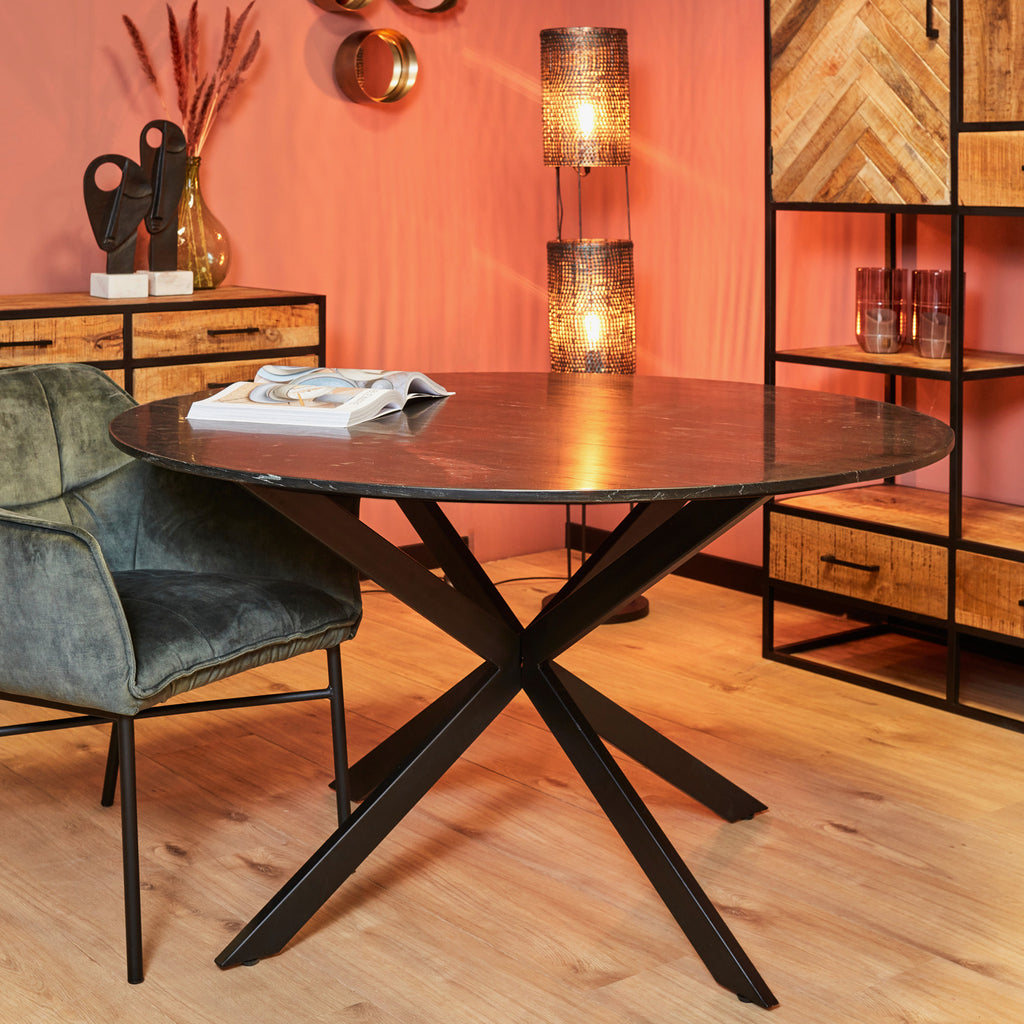 Eetkamertafel Lynn | Rond | Zwart marmer | 130 CM Bakker Living