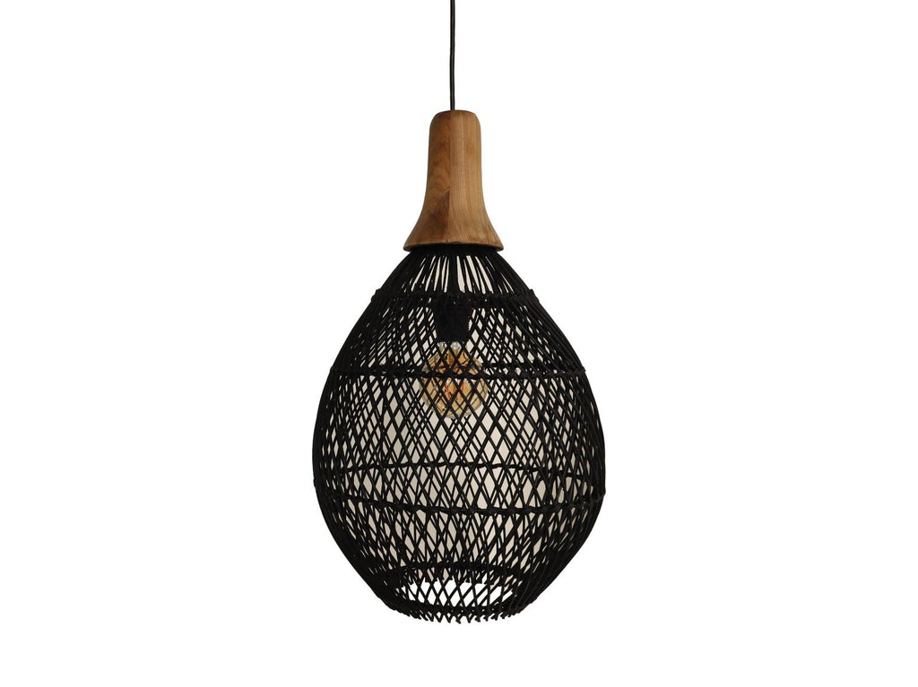 HSM Collection-Hanglamp-34x34x58-Zwart/Naturel-Rotan/Teak