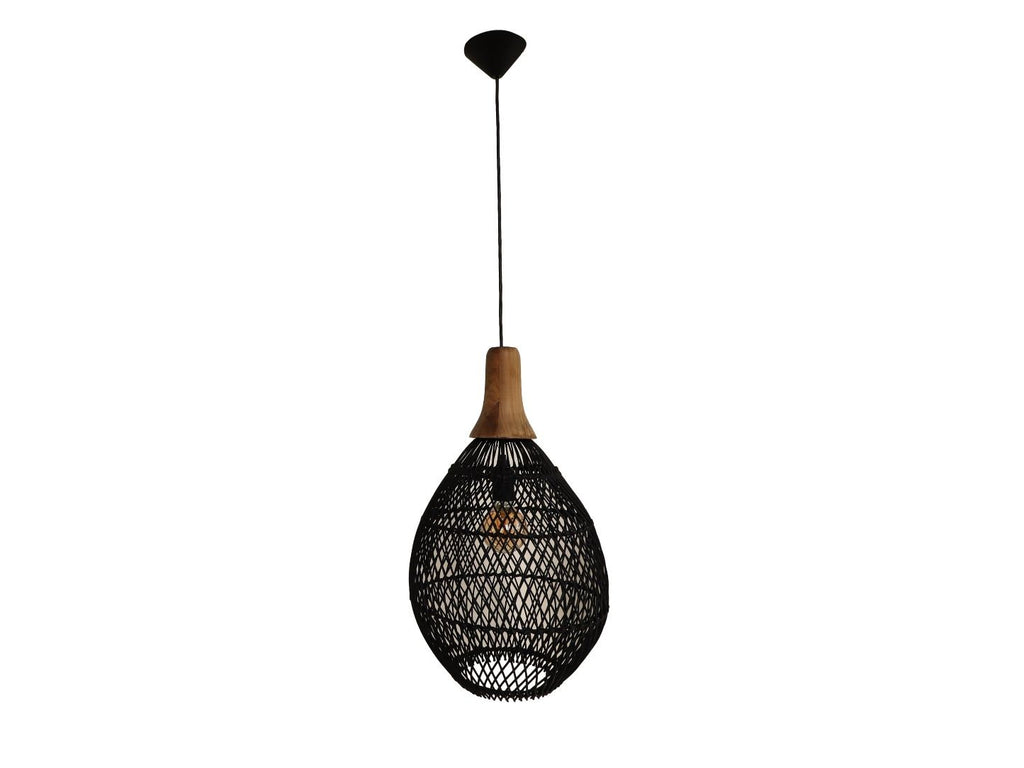 HSM Collection-Hanglamp-34x34x58-Zwart/Naturel-Rotan/Teak