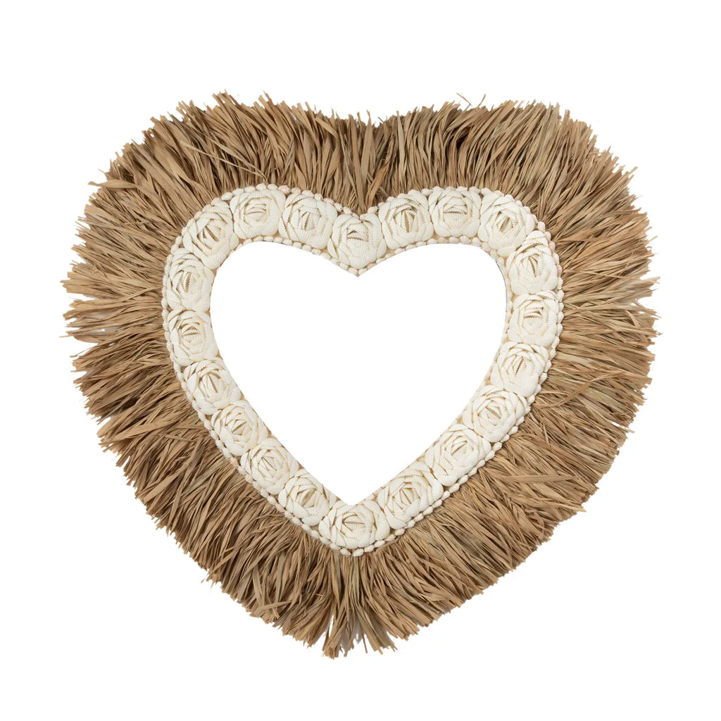 Het Raffia Schelp Hart - Naturel Wit - L Bazar Bizar