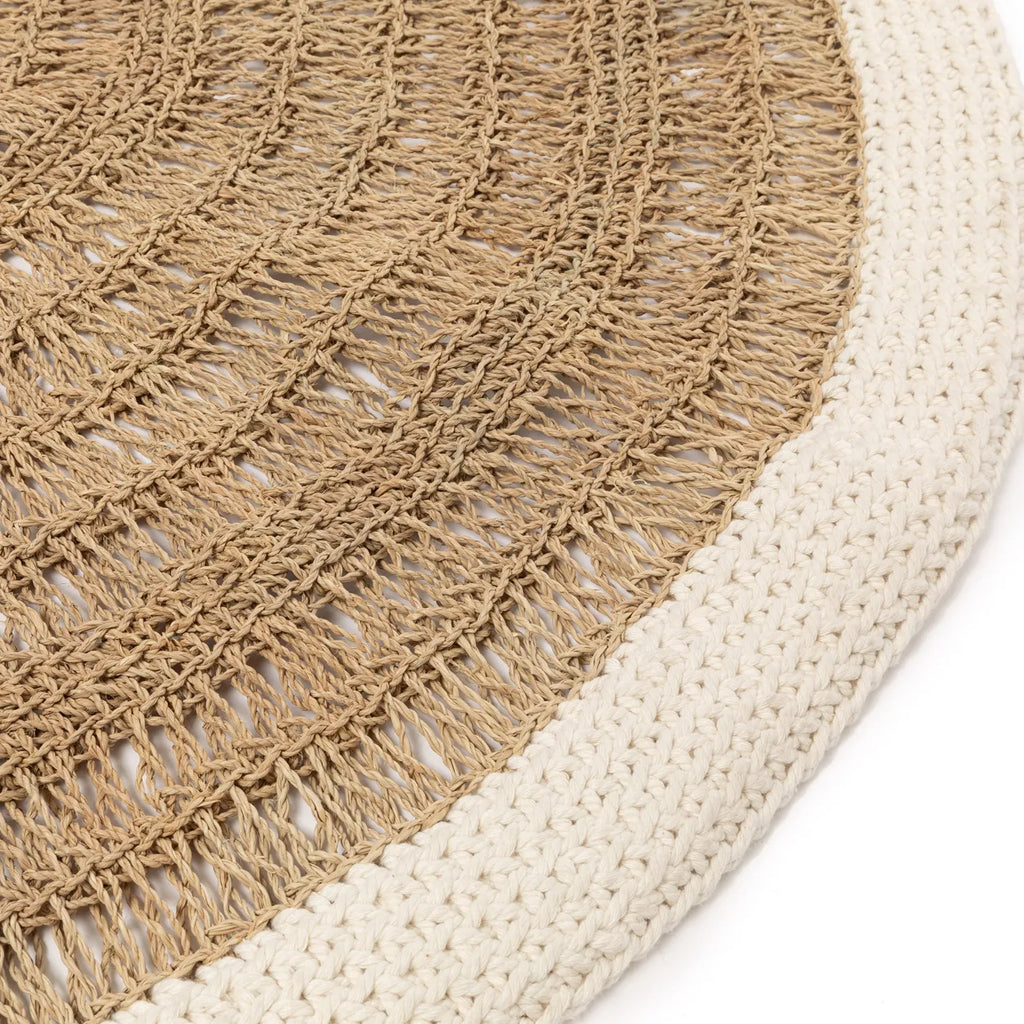 Het Seagrass & Katoen Rond Tapijt - Naturel Wit - 100 Bazar Bizar