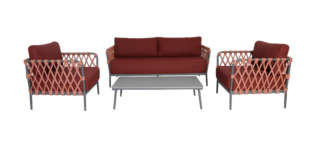 MARRAKESH LOUNGE SET 4PCS (2X CHAIRS  BENCH 81X186X69CM  TABLE 120X60X31CM)  -  ALU POWDER COATED ANTHRACITE