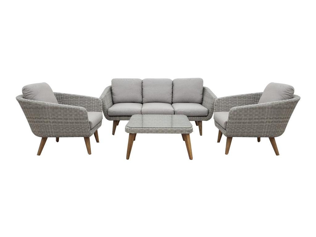 MIRA LOUNGE SET (12053) (3-SEATER BENCH 86X182X73CM  2x LOUGE CHAIR  TABLE 80X80X40CM)  -  ALU LIGHT GREY