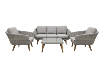 MIRA LOUNGE SET (12053) (3-SEATER BENCH 86X182X73CM  2x LOUGE CHAIR  TABLE 80X80X40CM)  -  ALU LIGHT GREY