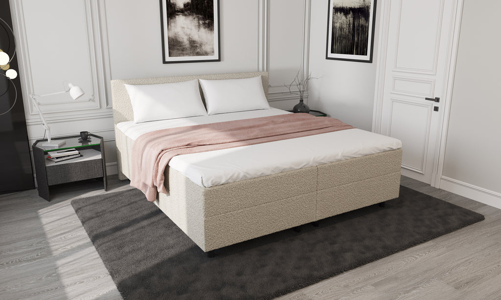 Mörgenn Aufbewahrung Boxspring Bouclé Beige 140x200