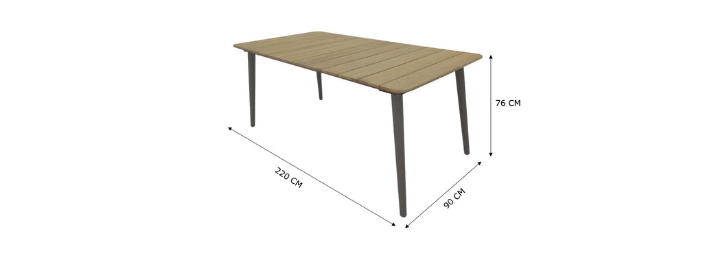 REIMS DINING TABLE - WOOD ACACIA TEAK LOOK / STEEL POWDER COATED TAUPE