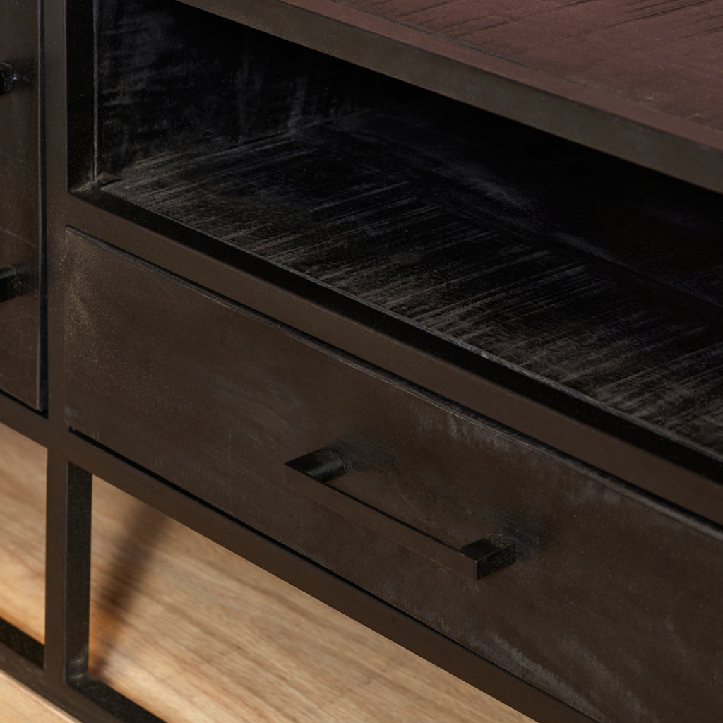 TV cabinet Denver Black 180 cm | Mango wood and steel