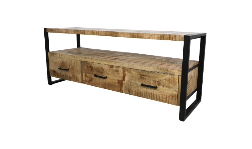 HSM Collection-Tv Meubel Havana 3 La-150x45x60-Naturel/Zwart-Mango/Metaal