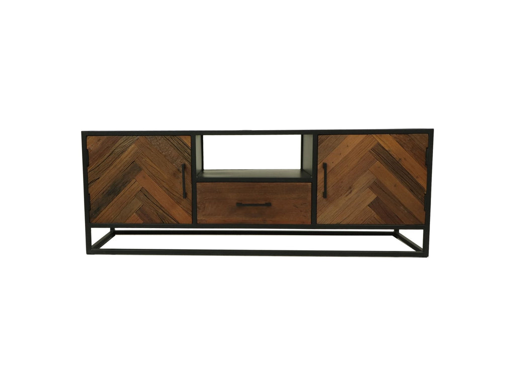 HSM Collection-TV Meubel Verona 2 Deur 1 La-150x40x55-Bruin/Zwart-Mango/Metaal