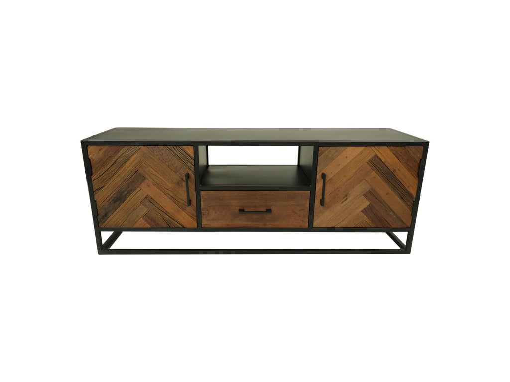 HSM Collection-TV Meubel Verona 2 Deur 1 La-150x40x55-Bruin/Zwart-Mango/Metaal