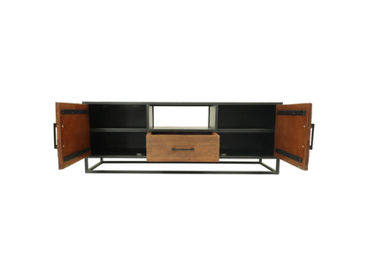 HSM Collection-TV Meubel Verona 2 Deur 1 La-150x40x55-Bruin/Zwart-Mango/Metaal