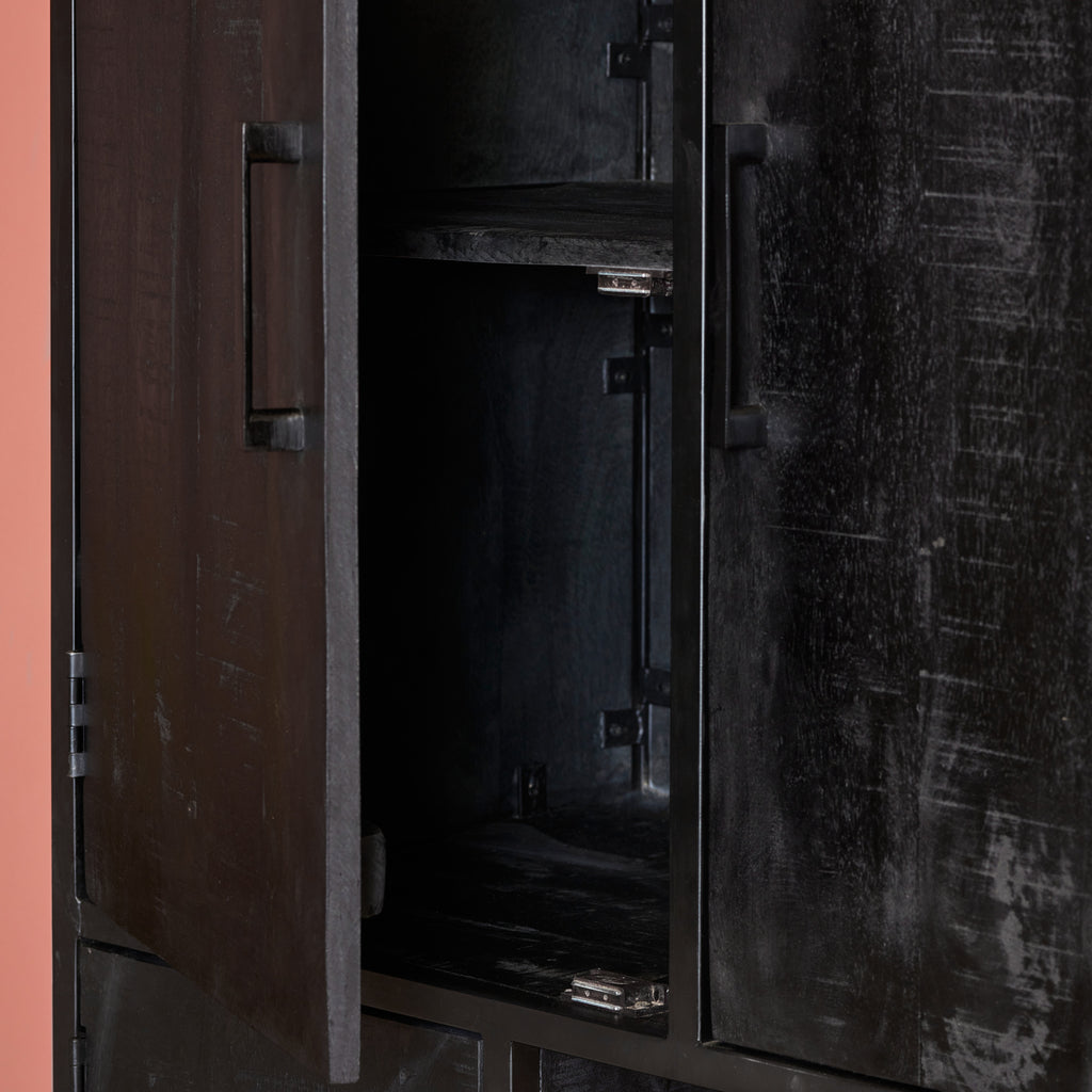 Compartment cupboard Denver Black | Mango wood and steel | 90 cm