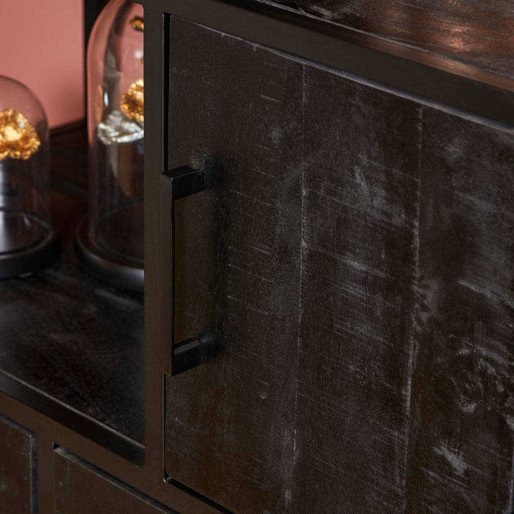 Compartment cupboard Denver Black | Mango wood and steel | 90 cm