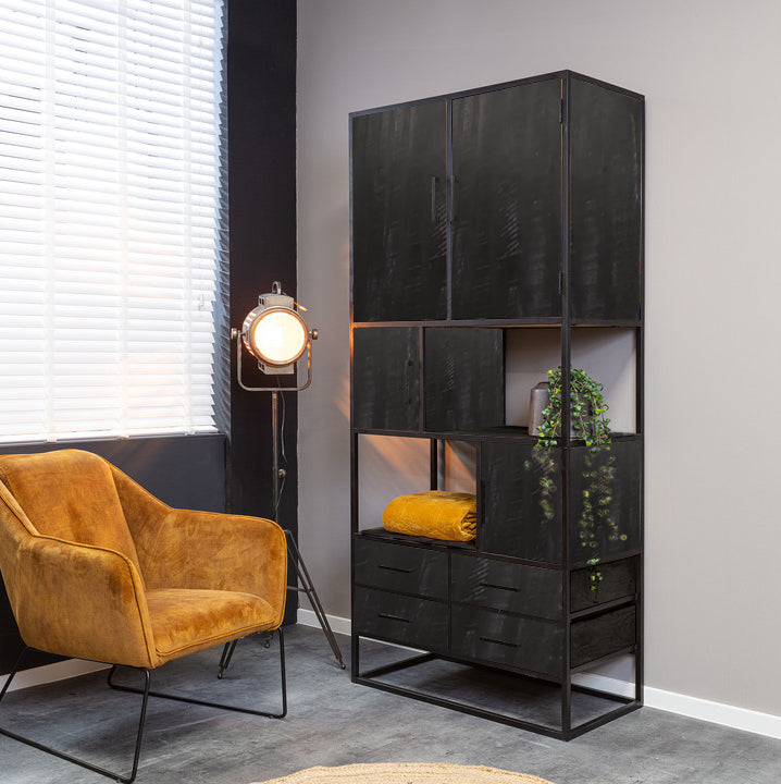 Compartment cupboard Denver Black | Mango wood and steel | 90 cm