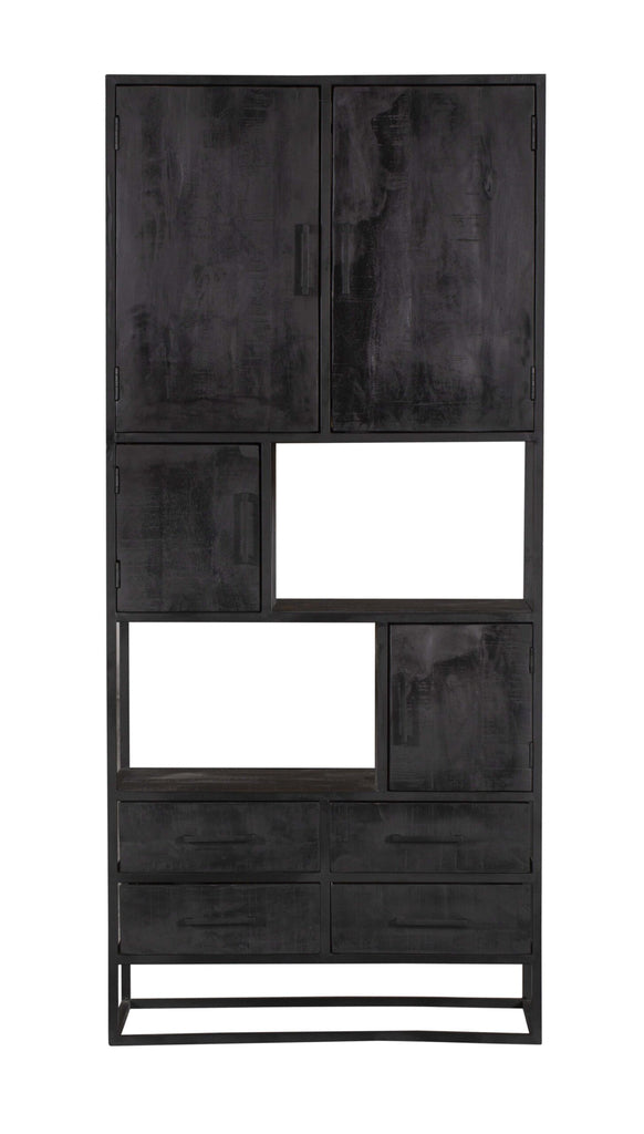 Fachschrank Denver Schwarz | Mangoholz und Stahl | 90 cm