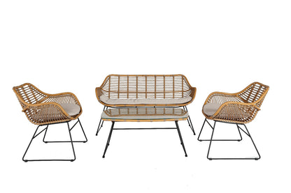 WATES LOUNGE SET - ALU BAMBOO LOOK / RATTAN GREY / STEEL BLACK