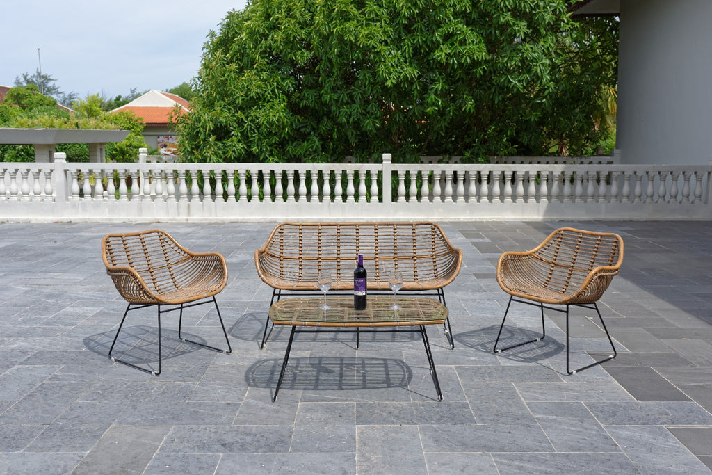 WATES LOUNGE SET - ALU BAMBOO LOOK / RATTAN GREY / STEEL BLACK